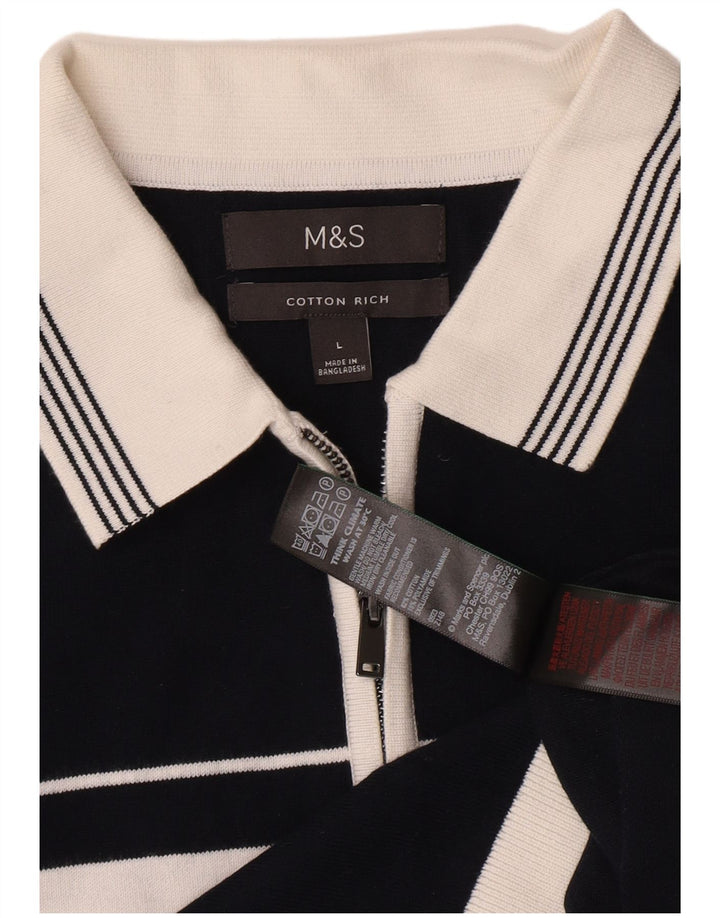 Marks & Spencer Polo Homme Grand Coton Rayé Bleu Marine