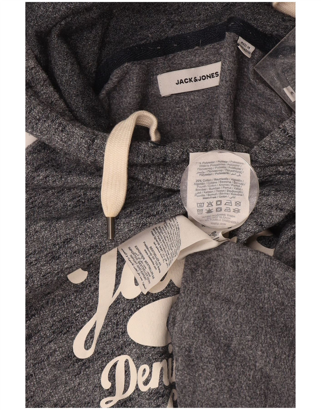 JACK & JONES Pull à capuche graphique pour homme en coton moucheté bleu marine Small