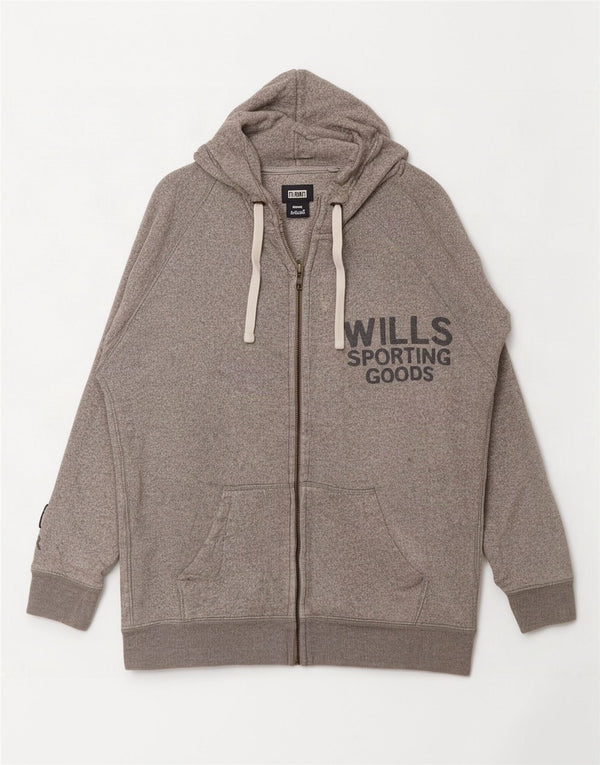 Jack Wills Pull à capuche zippé graphique pour femme UK 8 Petit coton moucheté gris