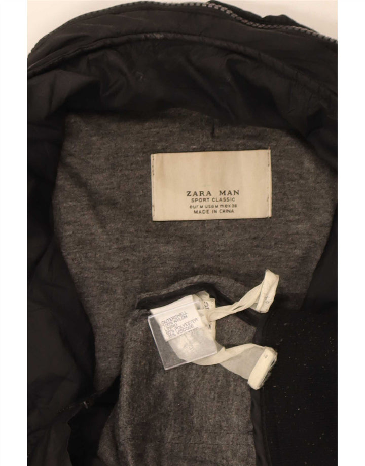 Zara Veste bomber à capuche pour homme UK 38 Medium Noir Nylon