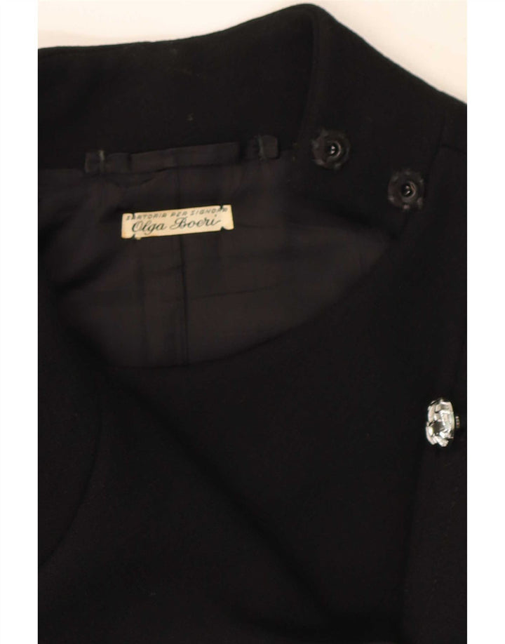 vintage Femmes Pardessus UK 10 Petit Noir