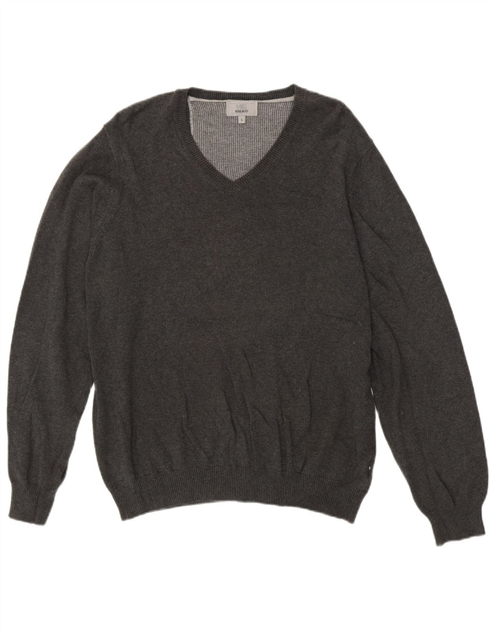 Marks & Spencer Pull coupe classique à col en V pour homme, grand, gris, coton