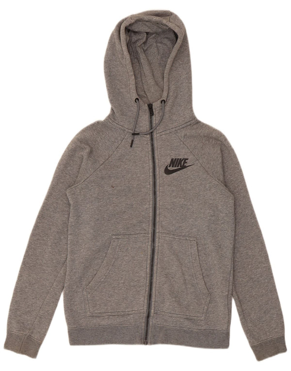 Nike Pull à capuche zippé coupe ample pour femme UK 4 XS Gris chiné en coton