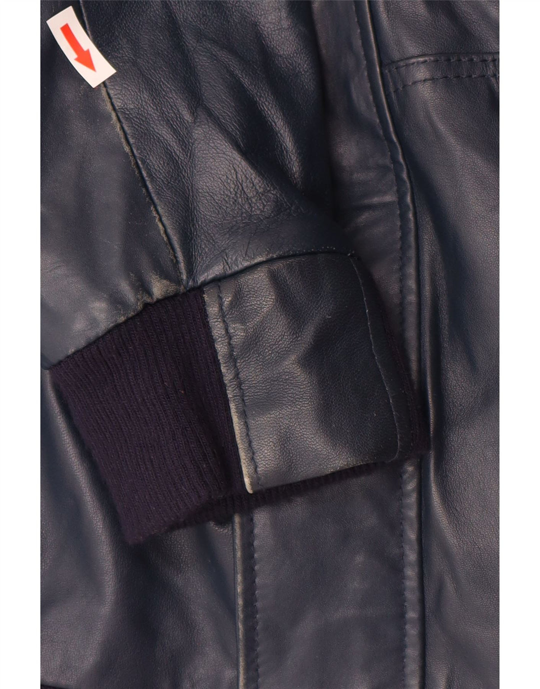 VINTAGE Veste en cuir à capuche femme UK 14 Grand cuir bleu marine