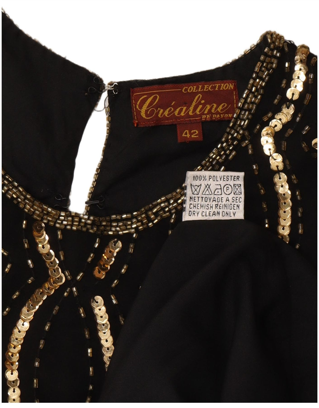 vintage Femme Sequin Blouse Top IT 42 Moyen Noir Géométrique Polyester