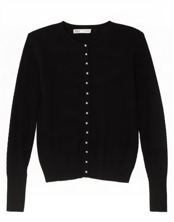 Zara Cardigan Femme Pull UK 14 Large Noir Viscose