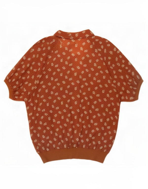 Blouse Femme Vintage Top IT 48 XL Acétate Floral Marron