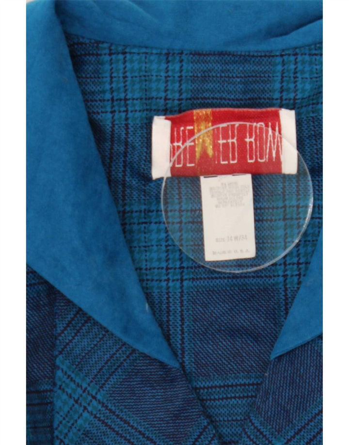 vintage Femmes Double Breasted Shift Robe UK 14 Moyen Bleu Check