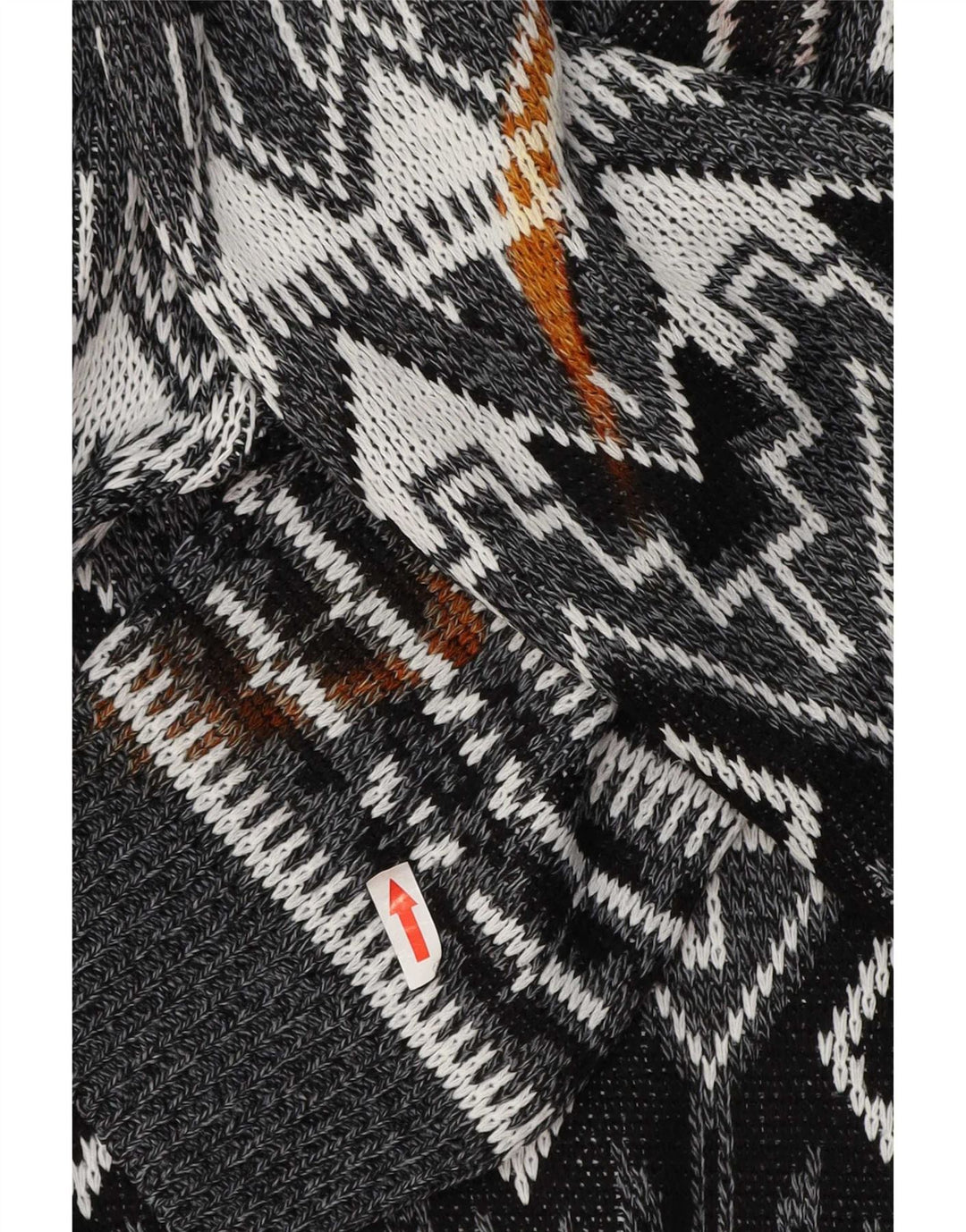 vintage Mens Boat Neck Jumper Pull Grand Gris Géométrique