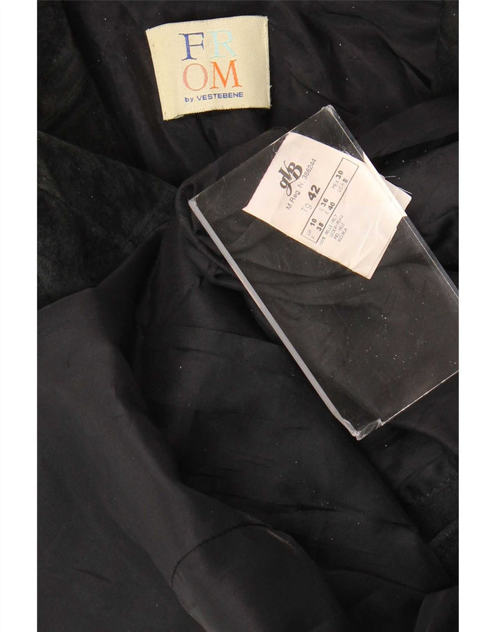 Vintage Femme 2 Boutons Blazer En Daim Veste UK 10 Petit Cuir Noir