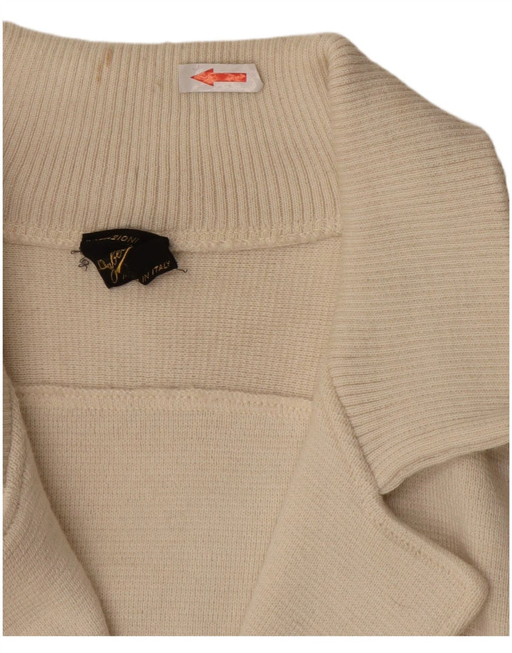 VINTAGE Pull Cardigan Homme Laine Colorblock Blanc Moyen