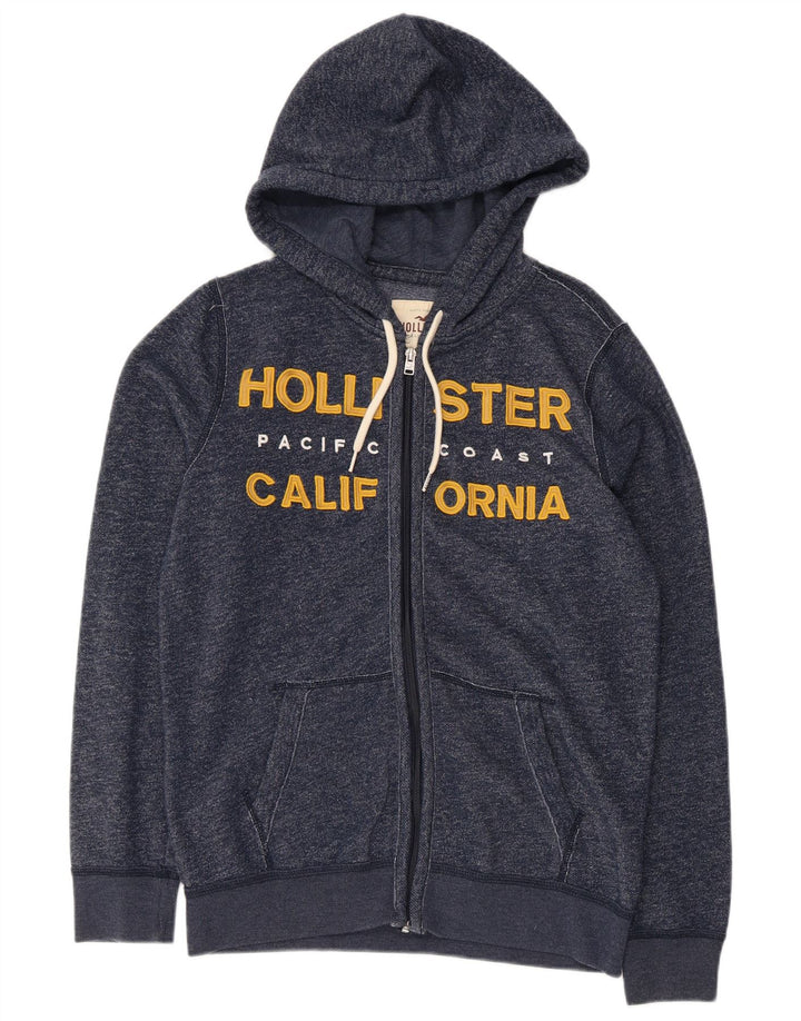 HOLLISTER Pull à capuche zippé graphique pour hommes, petit coton moucheté bleu marine