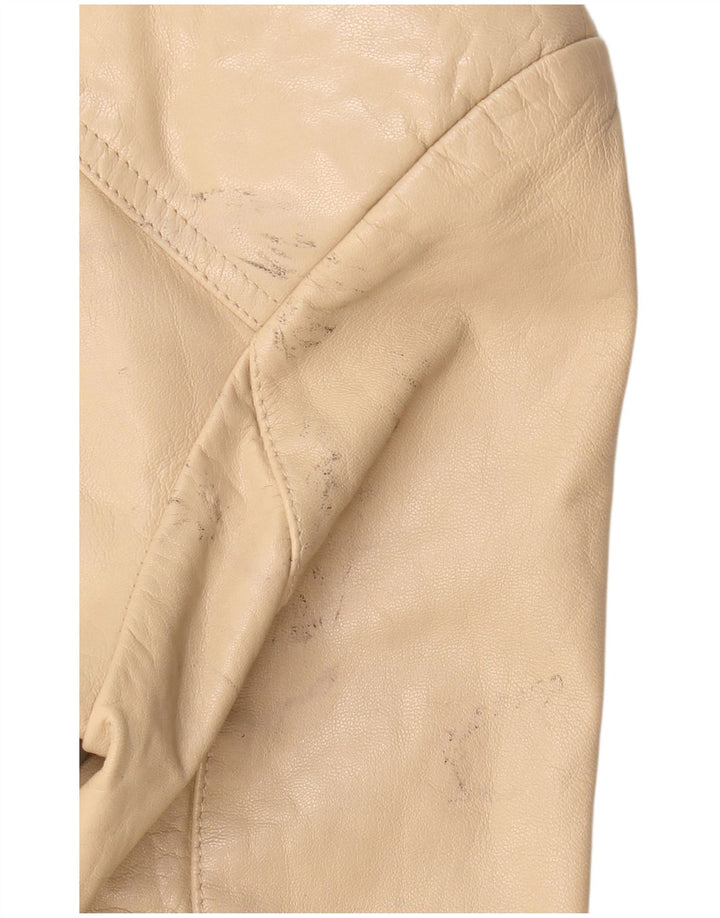 VINTAGE Veste blazer en cuir à 4 boutons pour femme IT 36 XS Cuir beige