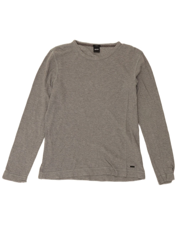 HUGO BOSS Hommes Slim Fit Top Manches Longues Grand Gris Coton