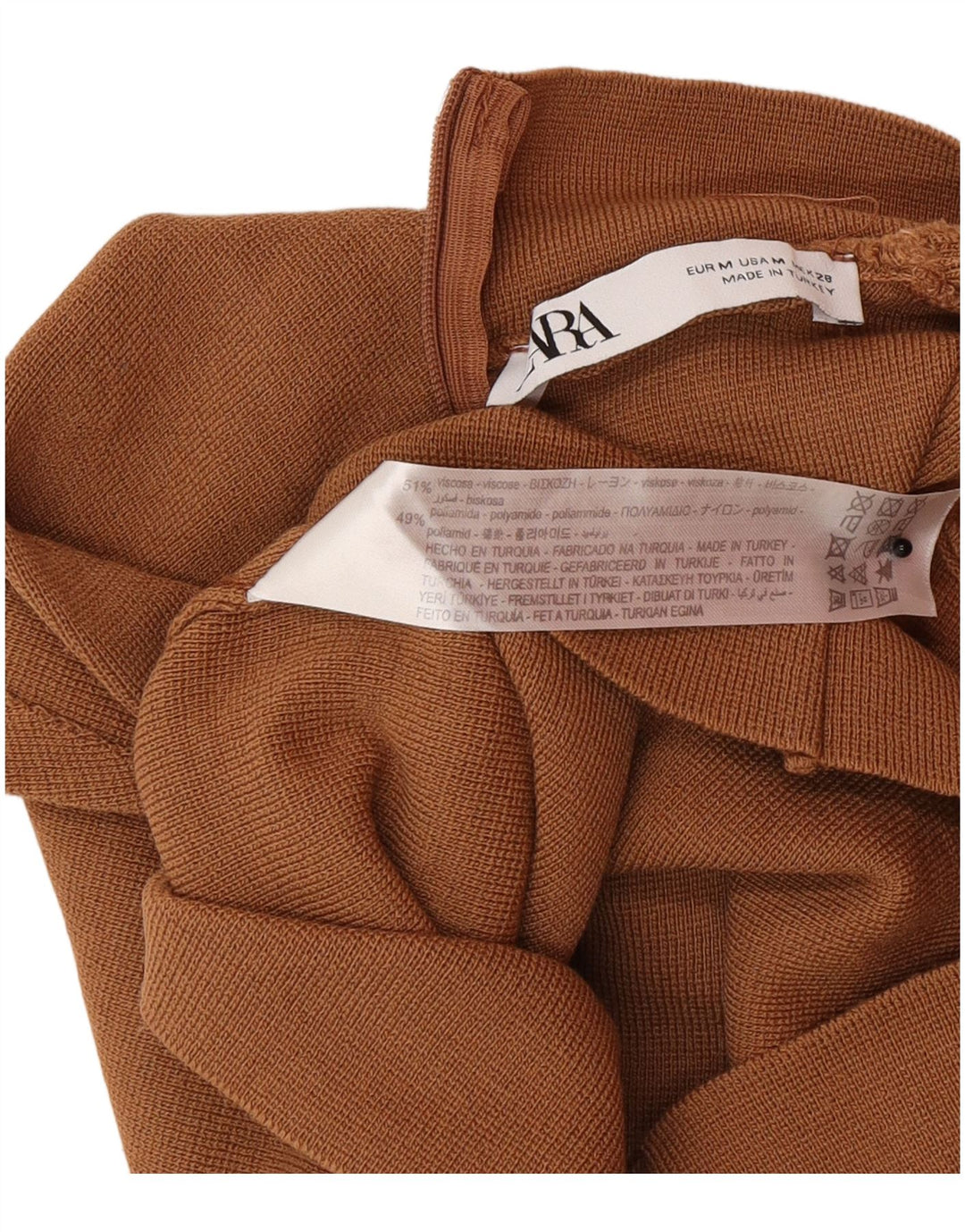 Zara Femme Haut Court Sans Manches UK 12 Marron Moyen Polyamide