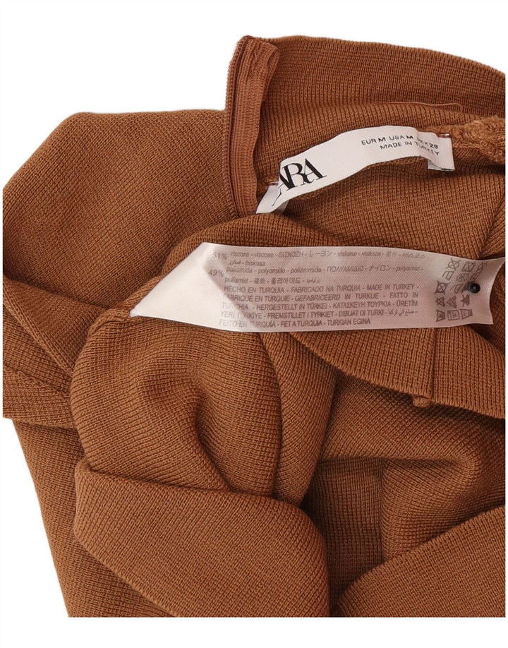 Zara Femme Haut Court Sans Manches UK 12 Marron Moyen Polyamide