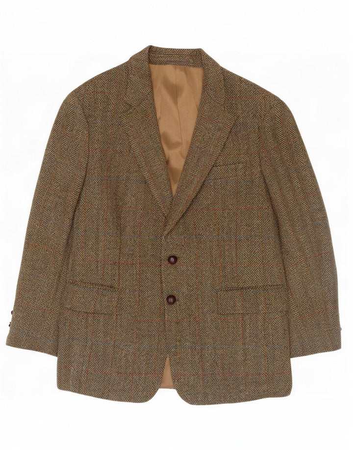 Harris Tweed Veste blazer courte pour homme EU 48 Kaki moyen à chevrons