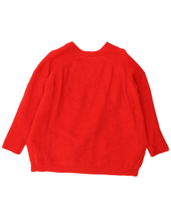 All Saints Pull surdimensionné à col en V pour femme UK 14 Laine rouge moyen