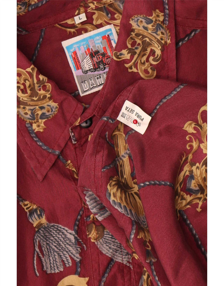 Chemise à motif abstrait Vintage pour hommes, grande soie rouge