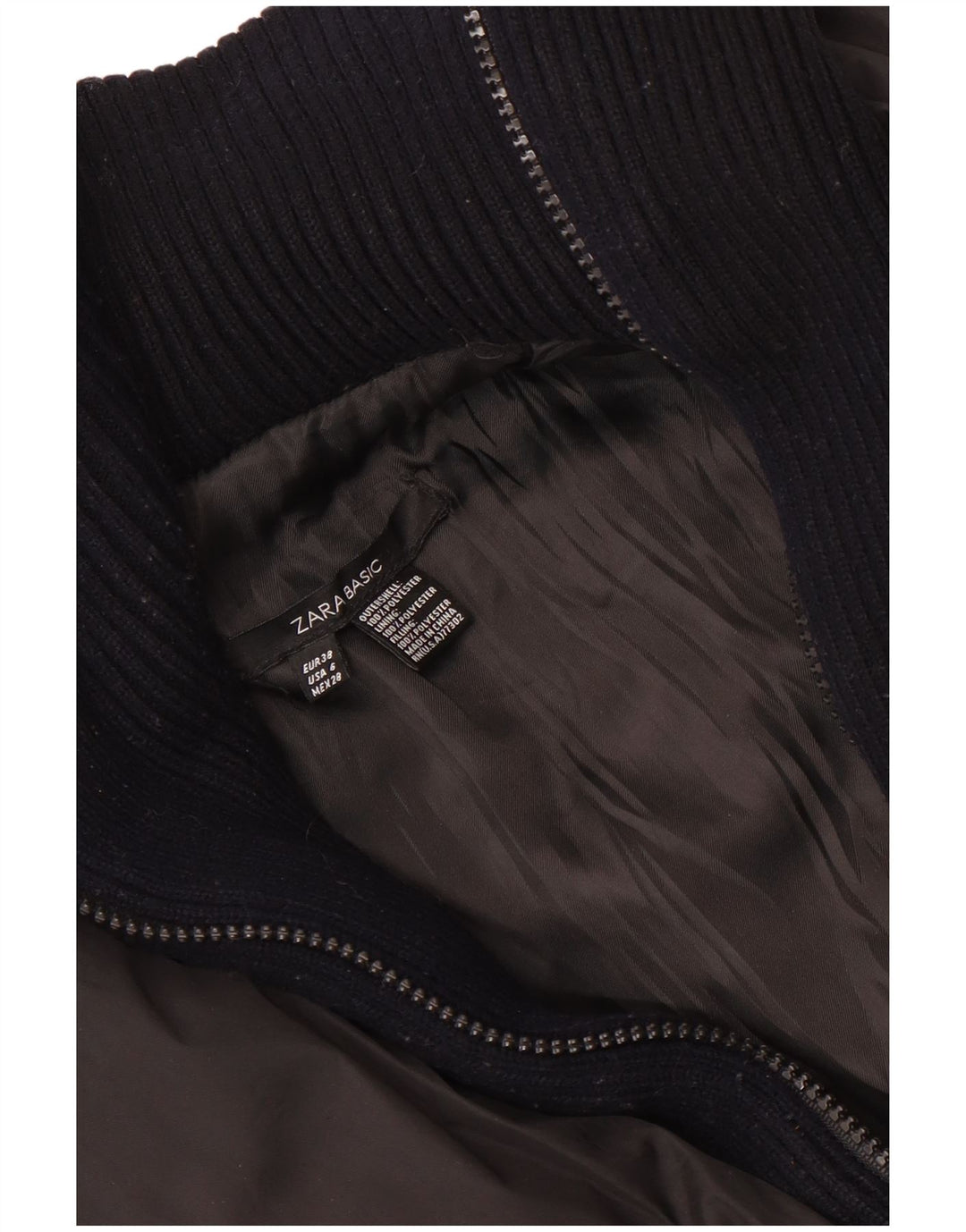 Zara Veste rembourrée courte pour femme EU 38 Petit polyester noir