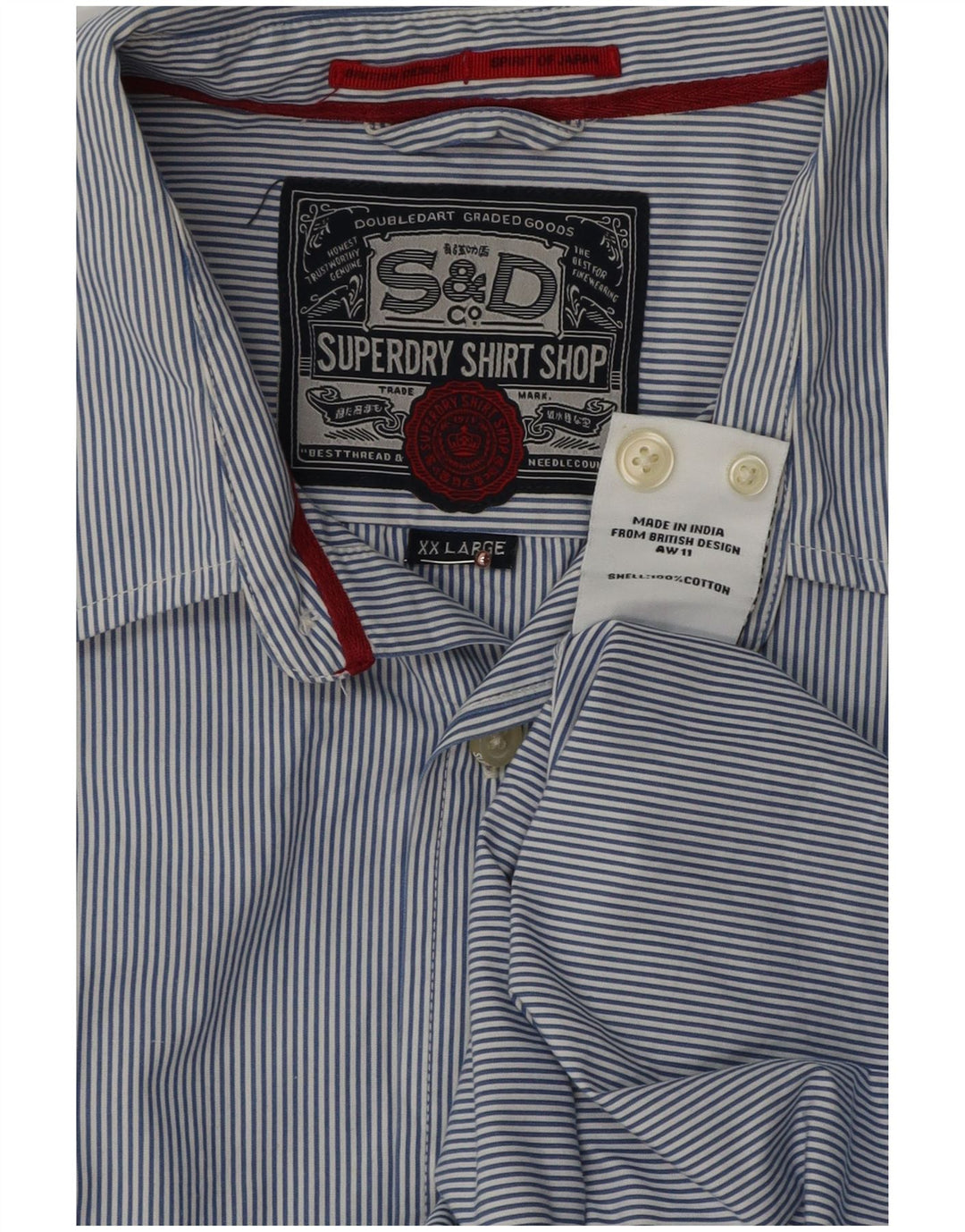 Superdry Chemise Homme 2XL Coton Rayé Bleu