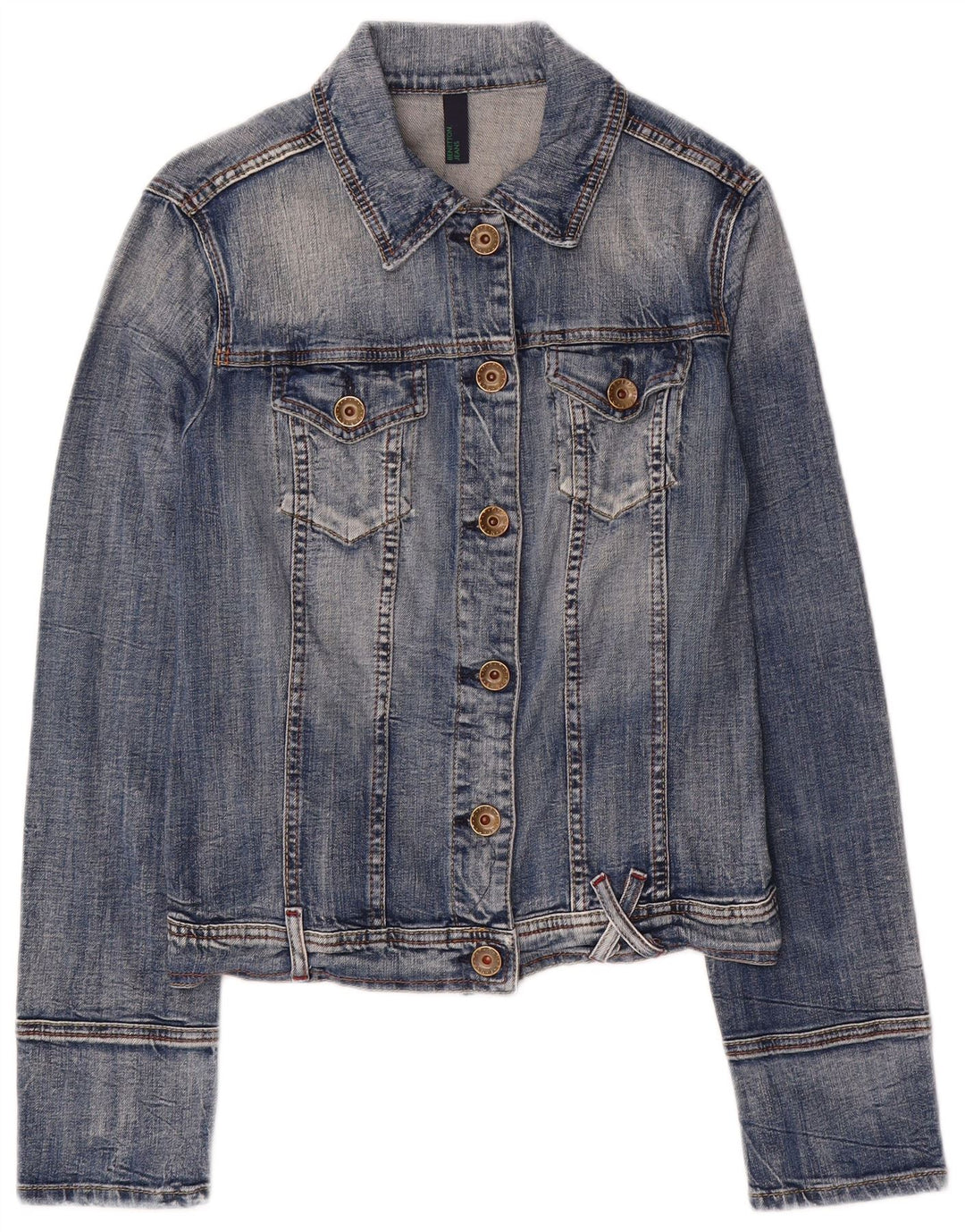 Benetton Veste en Jean Femme UK 14 Large Bleu Coton