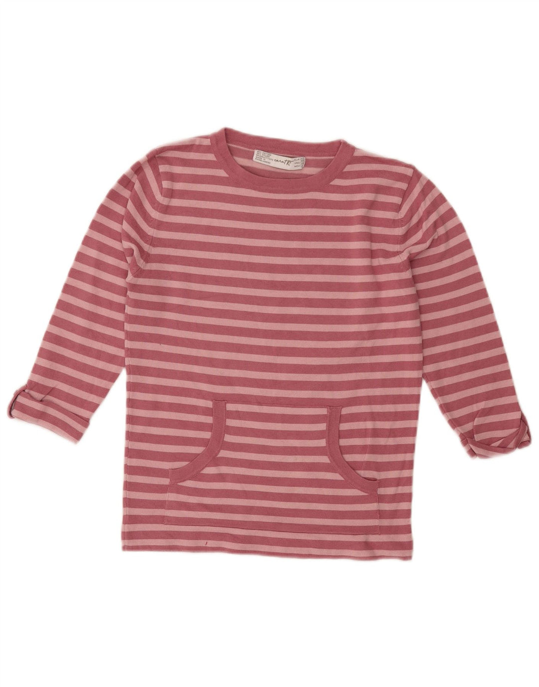 ZARA Filles Top Manches 3/4 11-12 ans Coton Rayé Rose Moyen