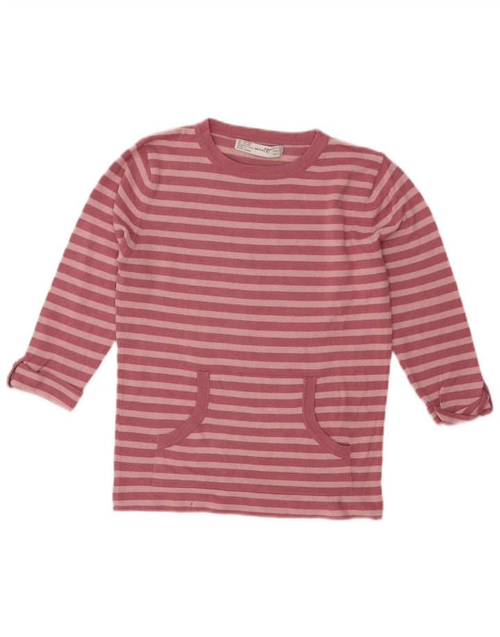 ZARA Filles Top Manches 3/4 11-12 ans Coton Rayé Rose Moyen