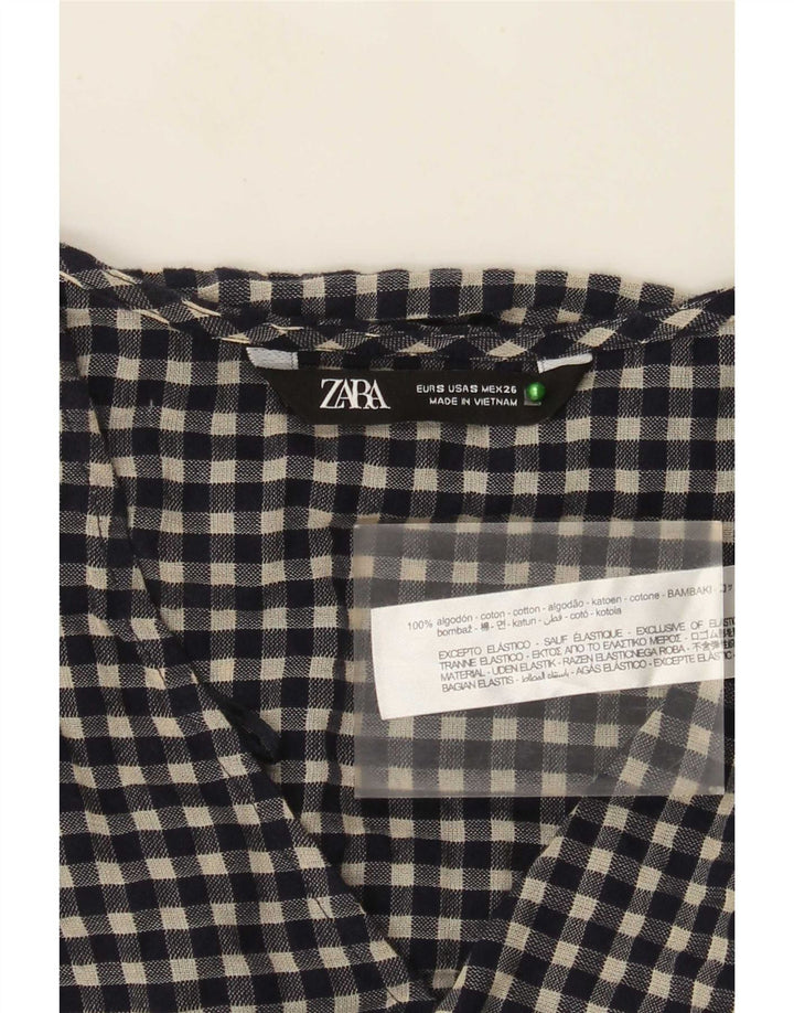 Zara Robe basique à manches longues pour femme UK 10 Petit coton vichy bleu marine