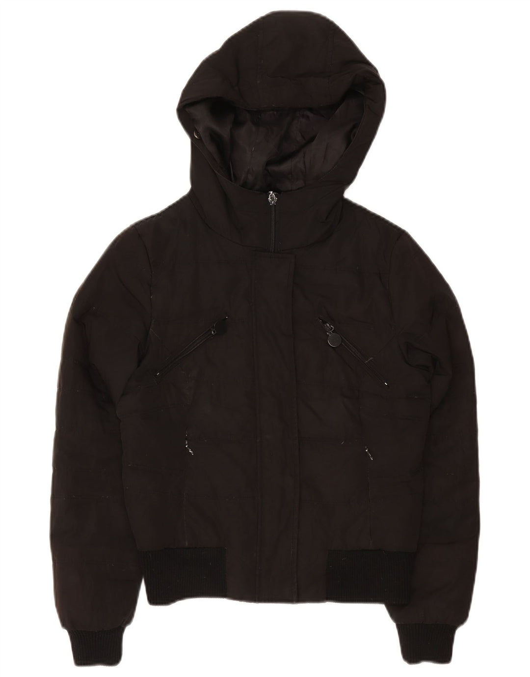 Zara Veste matelassée à capuche pour femme UK 10 Small Noir