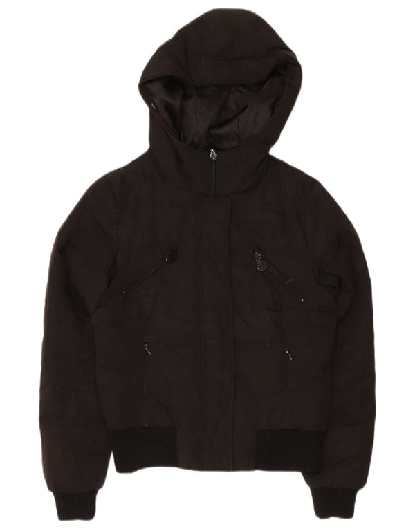 Zara Veste matelassée à capuche pour femme UK 10 Small Noir