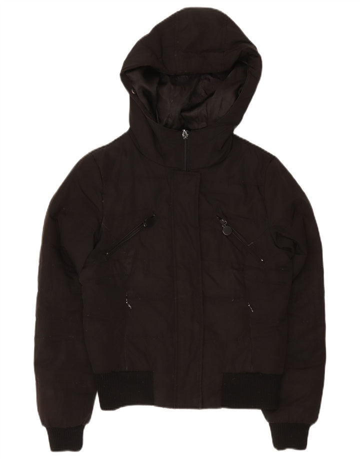 Zara Veste matelassée à capuche pour femme UK 10 Small Noir