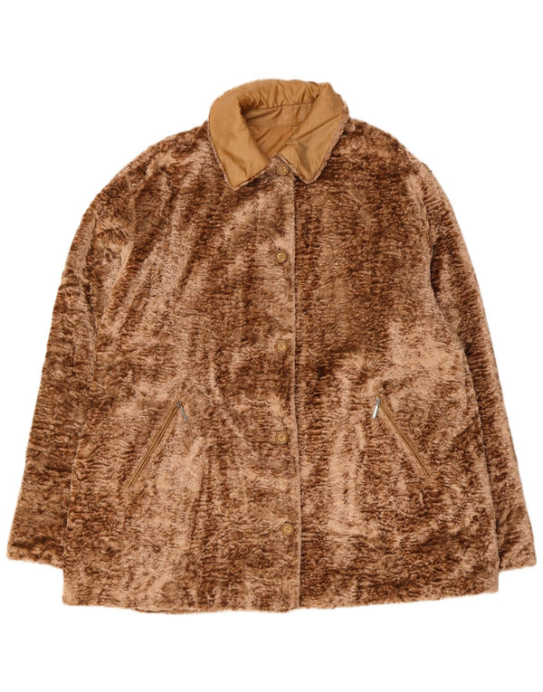 vintage Femmes Loose Fit Fausse Fourrure Veste UK 18 XL Marron