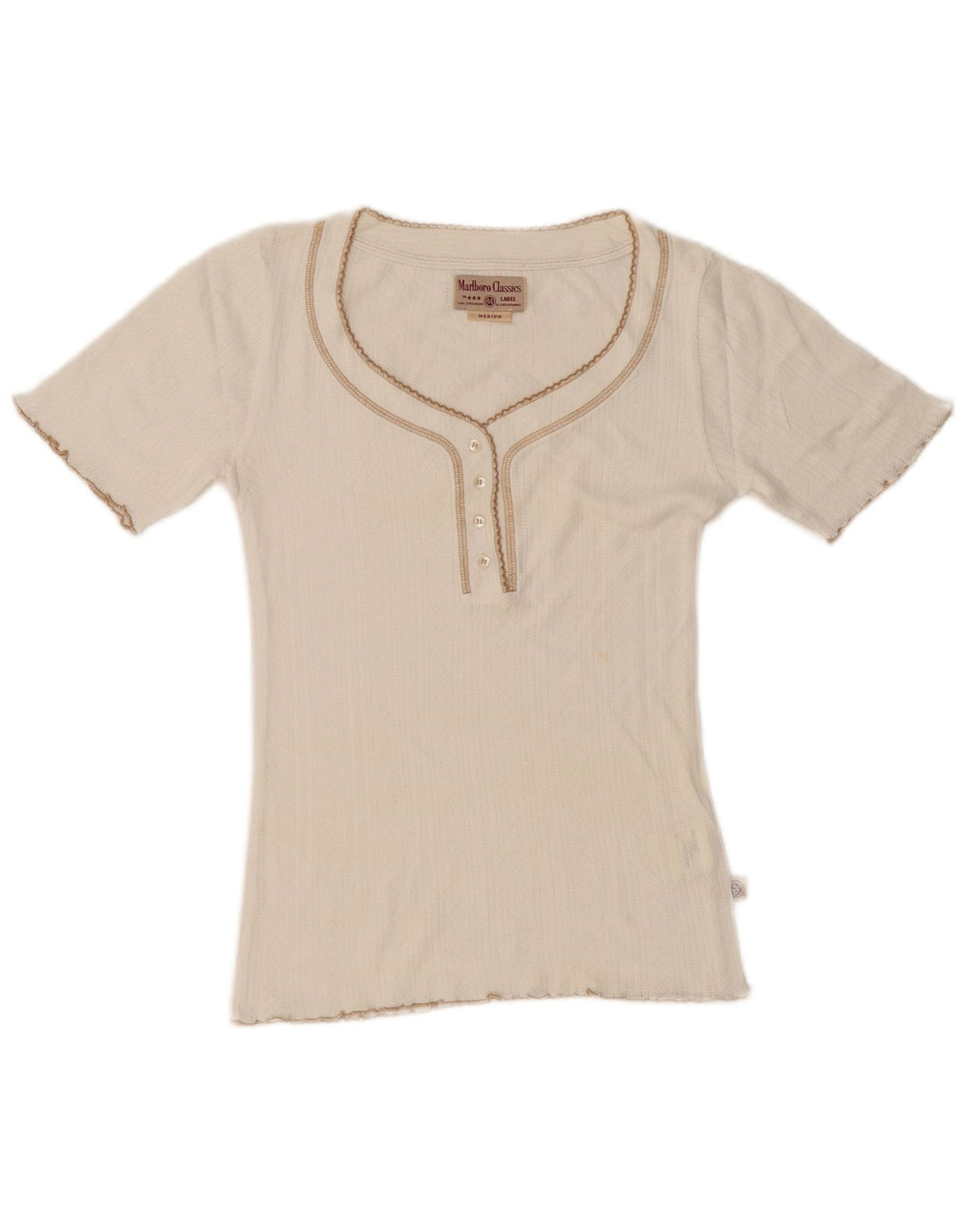 Marlboro Classics T-Shirt Femme Top UK 12 Medium Off White Coton
