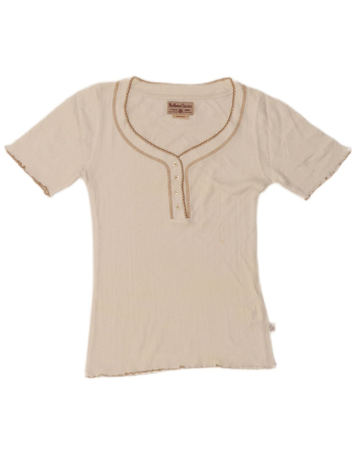 Marlboro Classics T-Shirt Femme Top UK 12 Medium Off White Coton