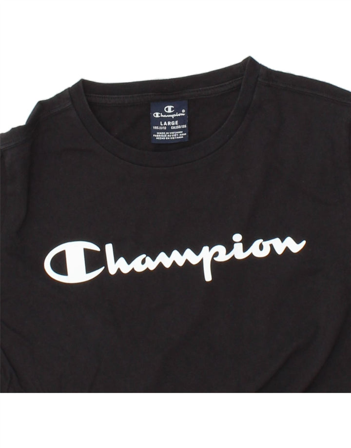 CHAMPION Boys Graphic Top Long Sleeve 11-12 Years Large Black Vintage Champion and Second-Hand Champion from Messina Hembry 