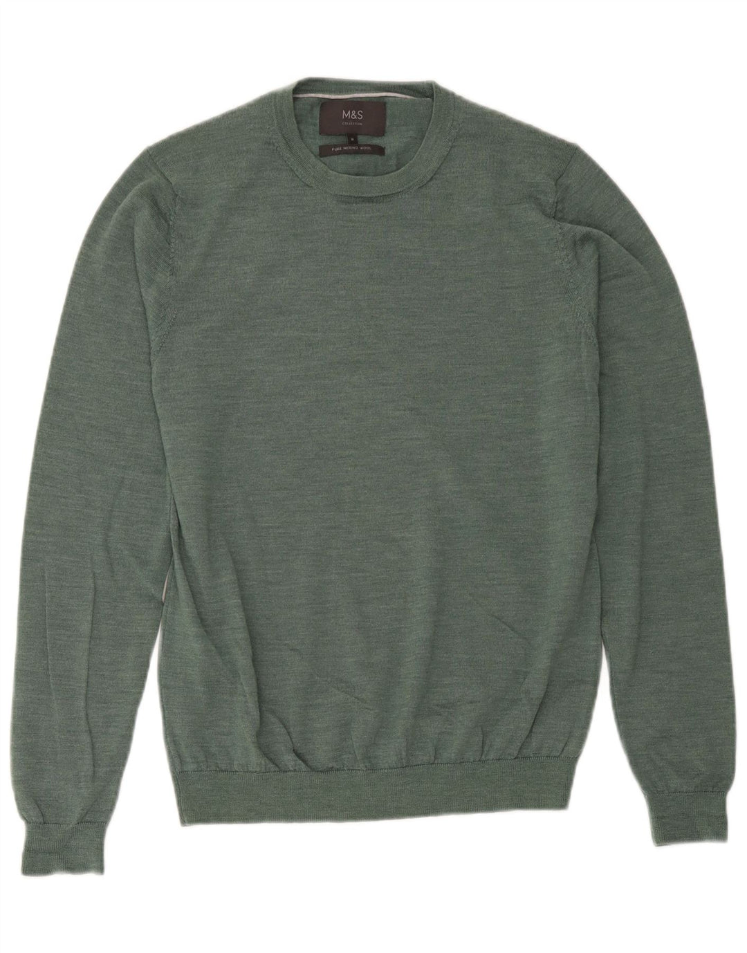 Marks & Spencer Pull col rond en laine mérinos pour homme Vert moyen