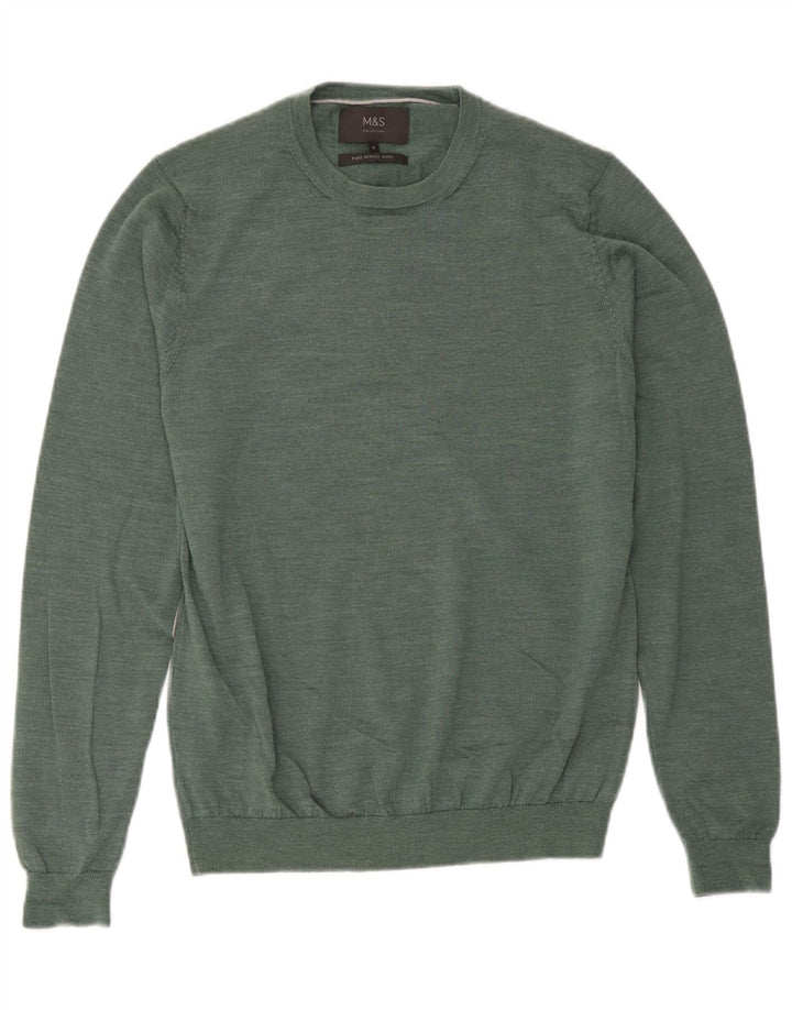 Marks & Spencer Pull col rond en laine mérinos pour homme Vert moyen