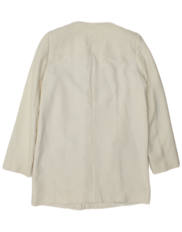 Zara Veste blazer longue pour femme UK 14 Polyester blanc moyen