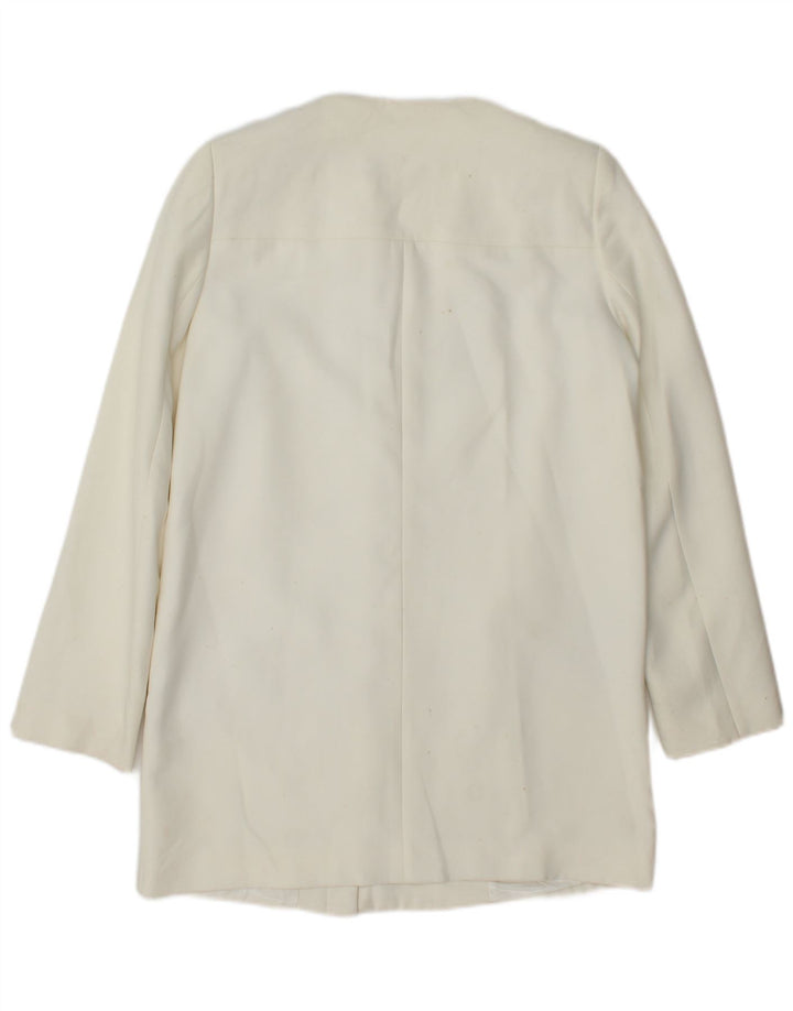 Zara Veste blazer longue pour femme UK 14 Polyester blanc moyen