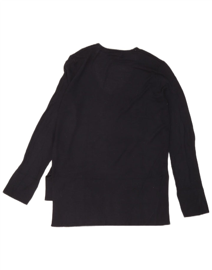 Zara Femme Top Manches Longues UK 14 Medium Bleu Marine Viscose