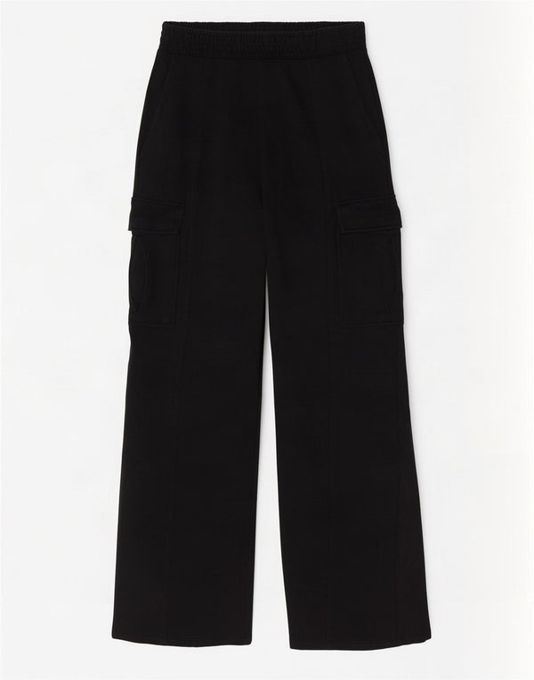 Zara Pantalon de survêtement cargo à jambe large pour femme UK 8 Small Noir Coton
