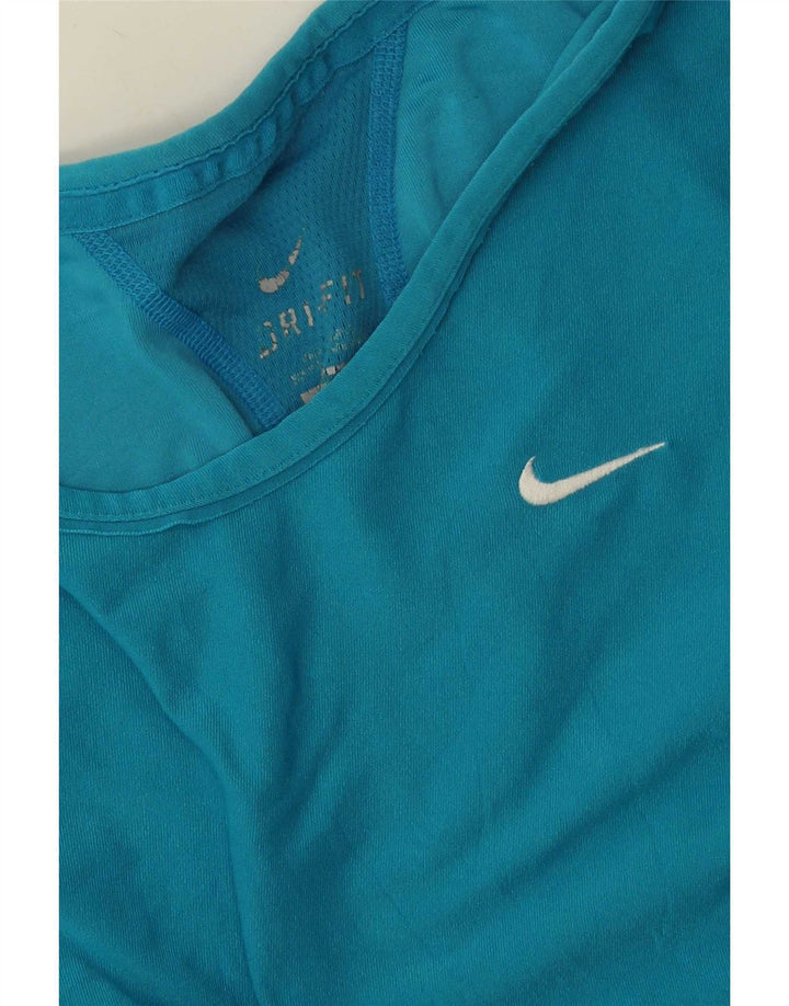 Nike Womens Dri Fit T-Shirt Top UK 10 Petit Bleu Polyester