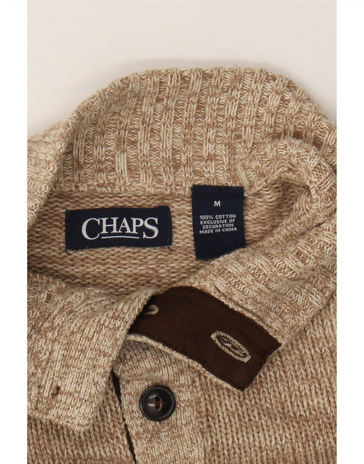 CHAPS Mens Button Neck Jumper Sweater Medium Beige Flecked Cotton