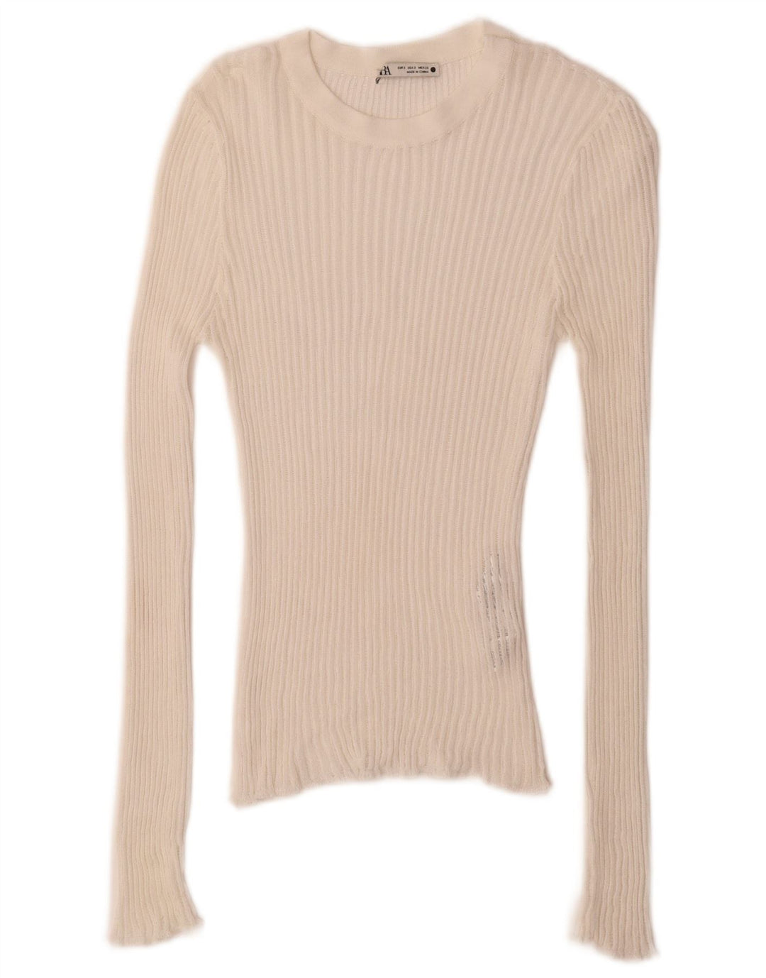 Zara Femme Top Manches Longues UK 8 Small Blanc Viscose