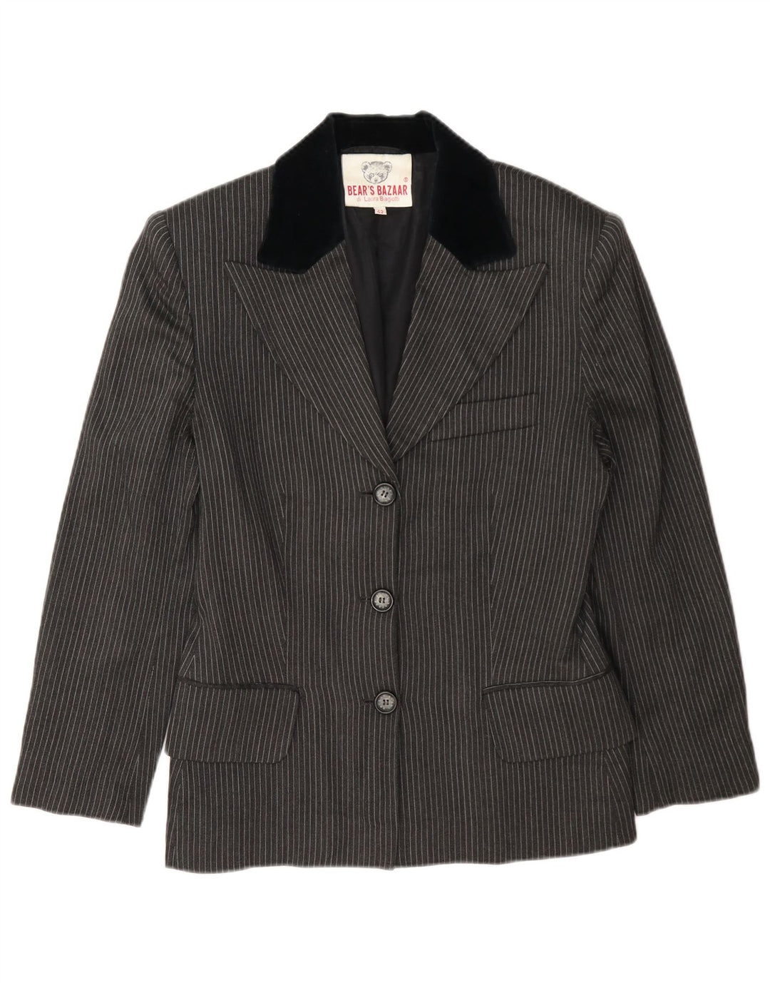 Laura Biagiotti Veste blazer à 3 boutons pour femme IT 42 Gris moyen à fines rayures