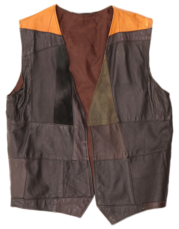 gilet en cuir homme vintage petit colorblock noir