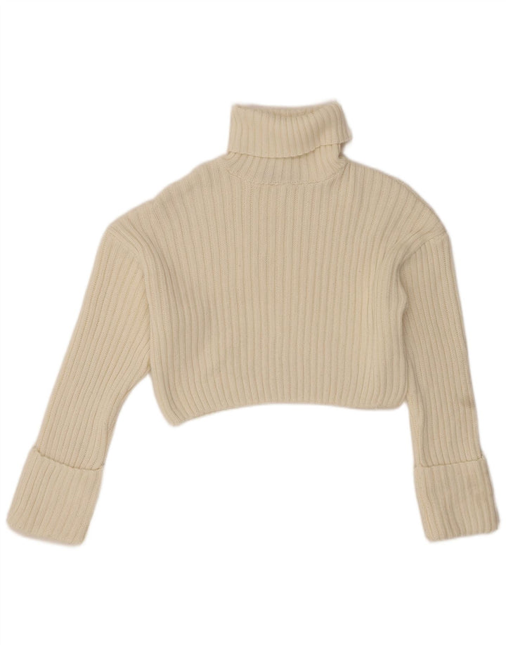 Zara Pull court surdimensionné à col roulé pour femme UK 10 Petit Blanc