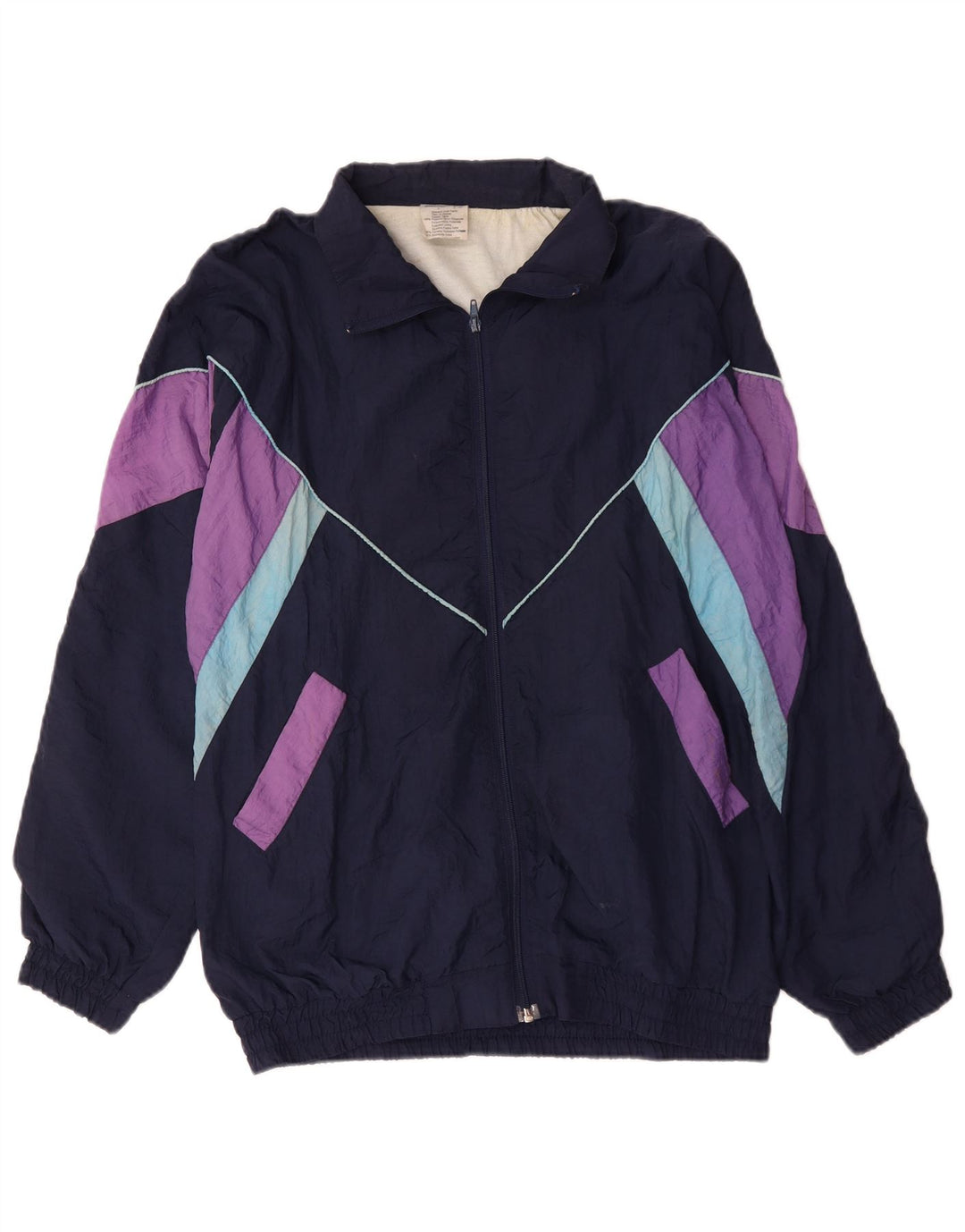 vintage Mens Survêtement Top Veste XL Bleu Marine Colourblock Polyamide