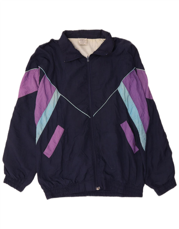 vintage Mens Survêtement Top Veste XL Bleu Marine Colourblock Polyamide